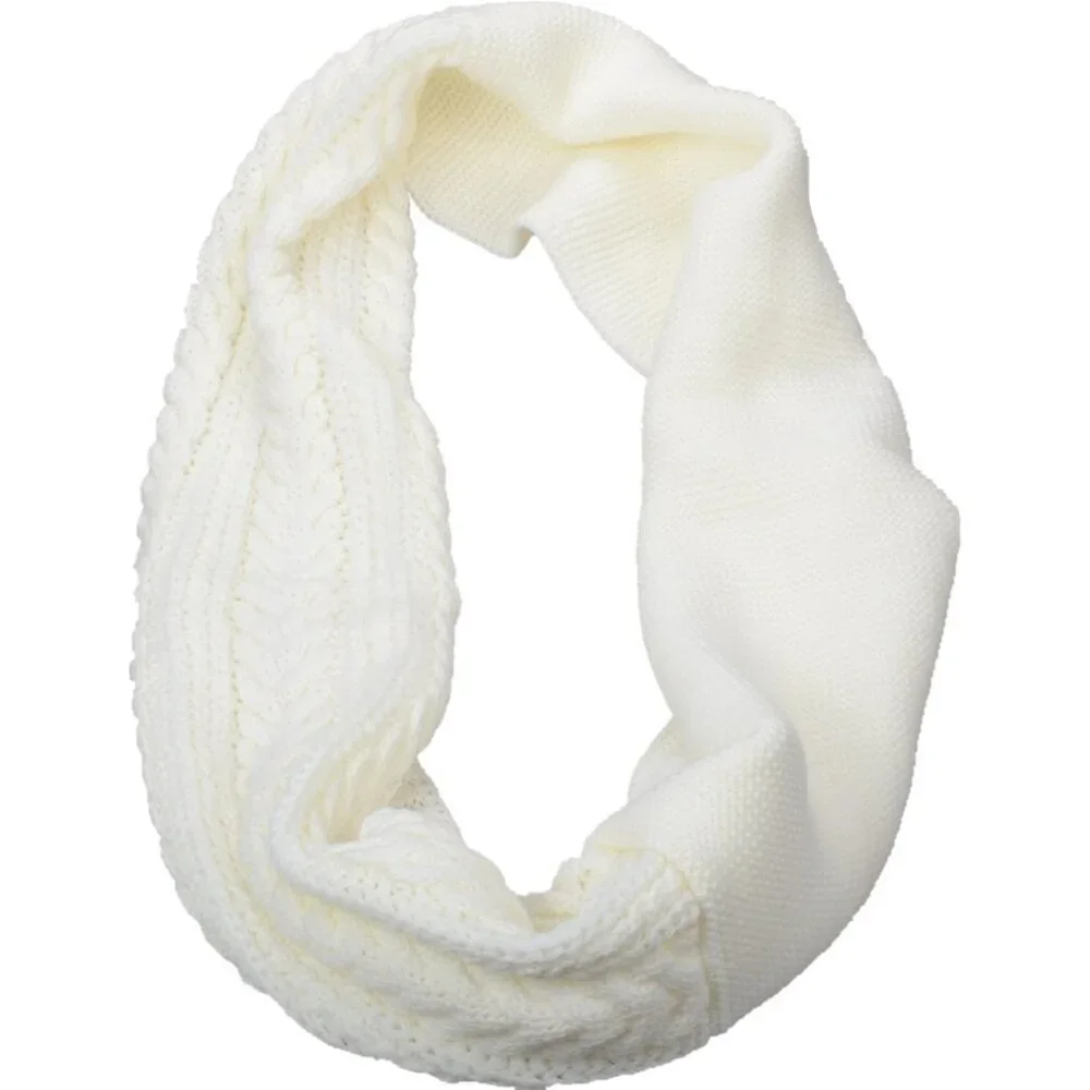 Women's Crochet White Thick Ribbed Knit Winter Infinity Circle Loop Scarf